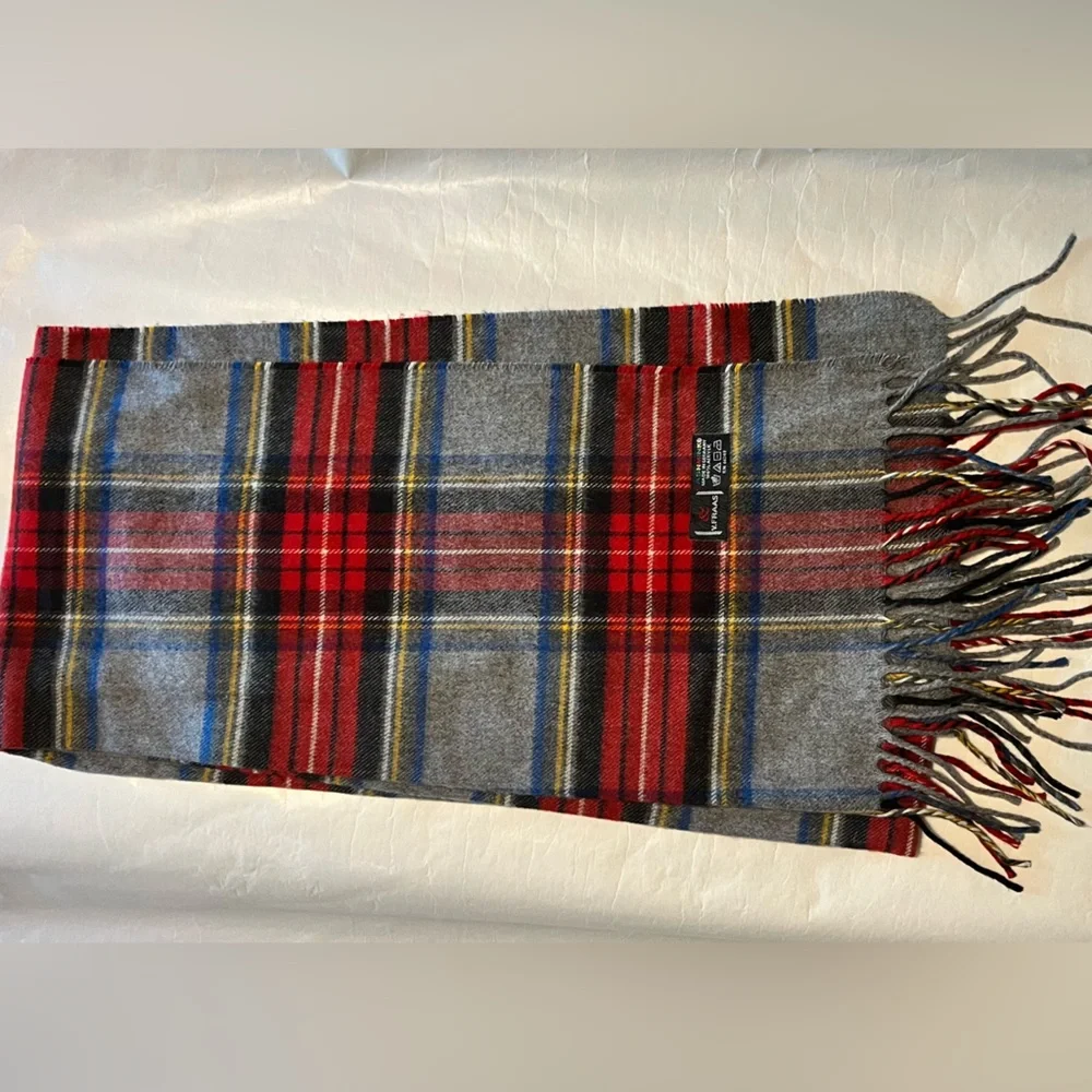 V. Fraas Cashmink‎ Plaid Argyle Long Scarf Gray Red Unisex